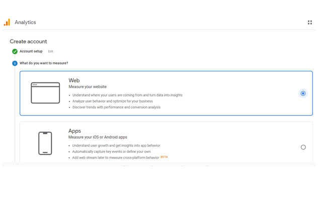 Google Analytics Account step 2: select website which you want to track